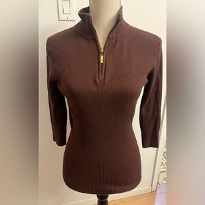 Adrienne Vittadini Funnel Neck Zip Sweater MEDIUM Brown